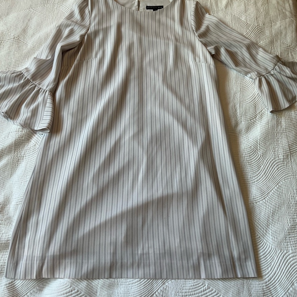 Preston & York White Striped Dress with Bell Sleeves